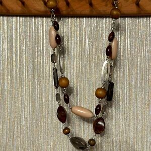 NWOT Premier Designs Wood, Stone Necklace